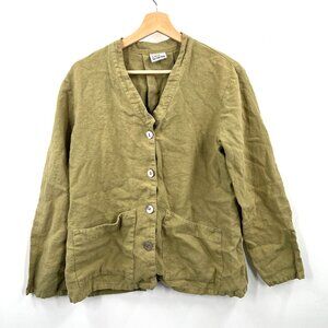 TSD Two Star Dog 100% linen green lagenlook top boho natural fiber button up S